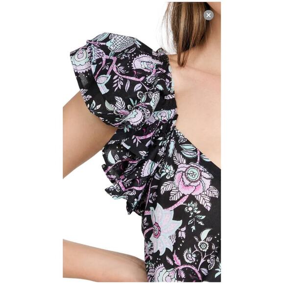 Mille NWT Klara Midi Dress Tropical Night Size XL Ruffle Sleeve Pleated Hem - Picture 5 of 11